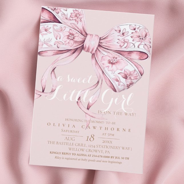 A Sweet Girl Pink Bow Baby Shower Invitation Inbjudningar (Skapare uppladdad)