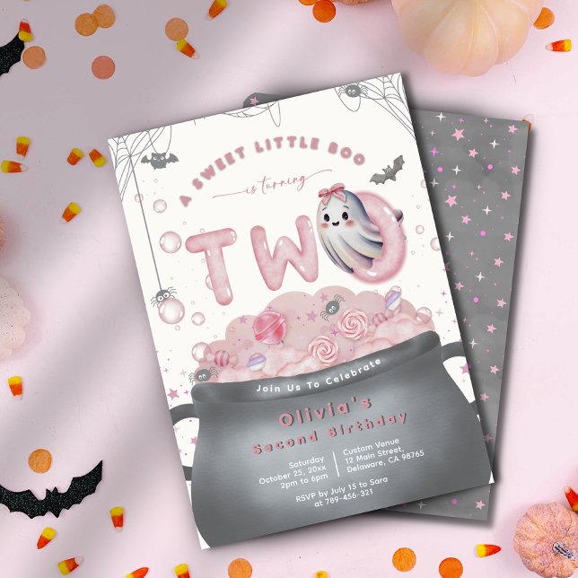 A Sweet Little Boo Is Turning Two Pink Birthday Inbjudningar (A Sweet Little Boo Is Turning Two Pink Birthday Invitation)