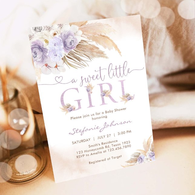 A Sweet Little Girl Pampass Baby Shower Invitation Inbjudningar (Skapare uppladdad)