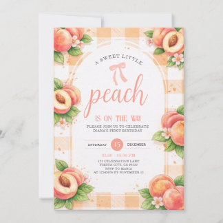 A Sweet Little Peach Birthday Invitation Inbjudningar
