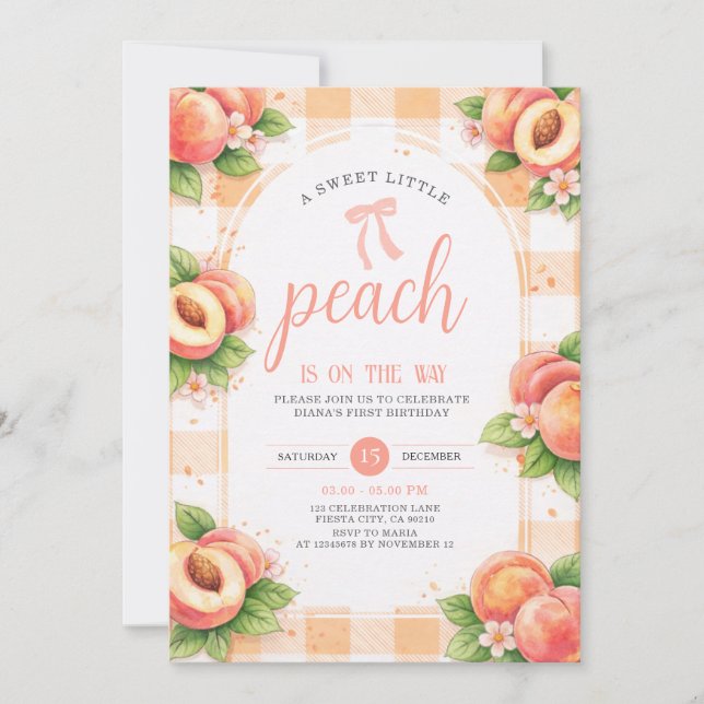 A Sweet Little Peach Birthday Invitation Inbjudningar (Framsida)