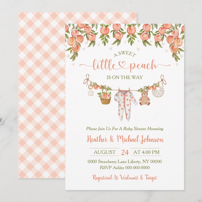 A Sweet Little Peach Clothesline Baby Shower Inbjudningar (Fram/baksida)