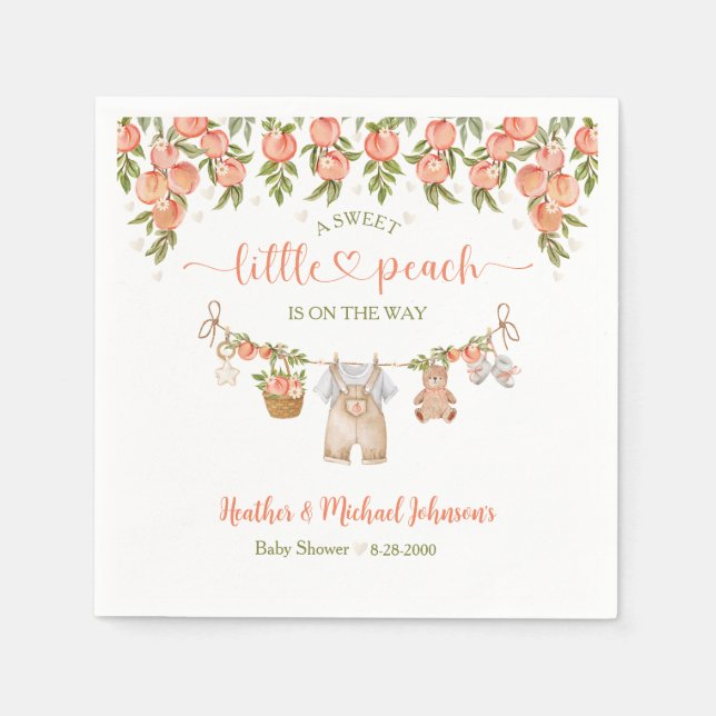 A Sweet Little Peach Clothesline Boy Baby Shower Pappersservett (Framsidan)