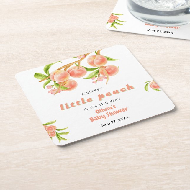 A Sweet Little Peach Fruit Baby Shower  Underlägg Papper Kvadrat (Vinklad)