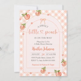 A Sweet Little Peach Gingham Baby Shower Inbjudningar