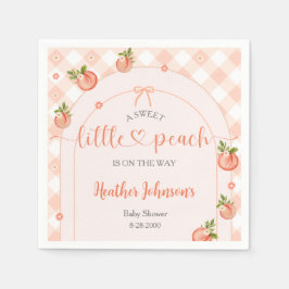 A Sweet Little Peach Gingham Baby Shower Pappersservett