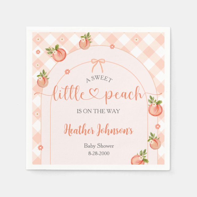 A Sweet Little Peach Gingham Baby Shower Pappersservett (Framsidan)
