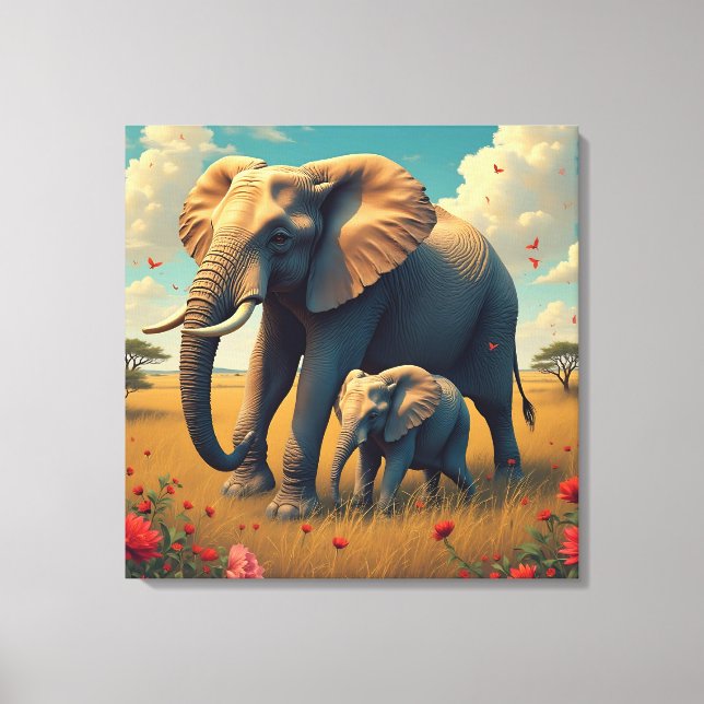 A Sweet Sentimental Mamma och Baby Elephant Canvastryck (Framsida)