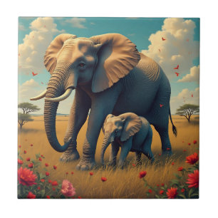 A Sweet Sentimental Mamma och Baby Elephant Kakelplatta