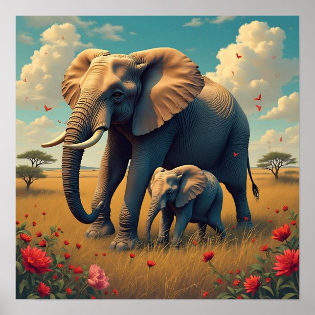 A Sweet Sentimental Mamma och Baby Elephant Poster (Framsidan)