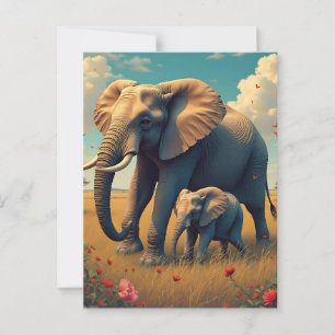 A Sweet Sentimental Mamma och Baby Elephant Vykort