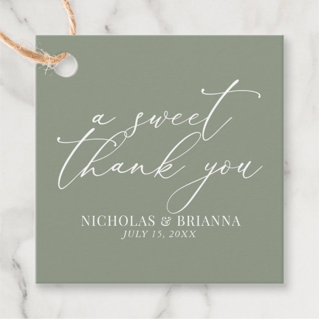 A Sweet Tack Sage Grönt Elegant bröllop Gåvor Etiketter (Framsida)