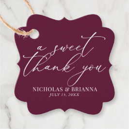 A Sweet Thank You Burgundy Elegant Wedding Gåvor Etiketter
