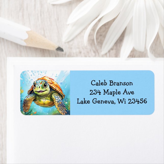 A Swimming Sea Turtle  Returadress Etikett (Insitu)