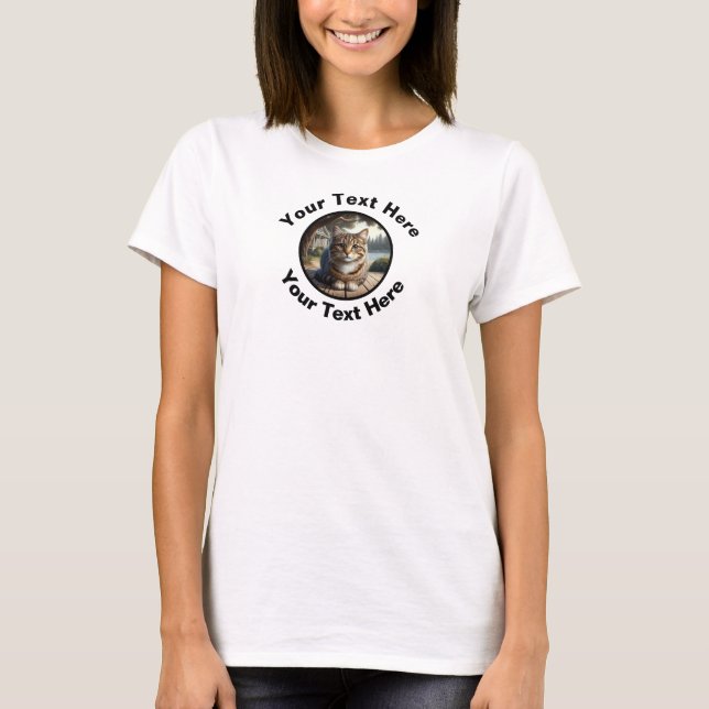 A Tabby katt T-shirt med Anpassningsbar Text (Framsida)