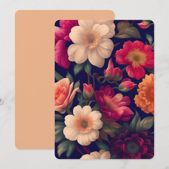 A tapet med ett blommönster inbjudningar (Fram/baksida)