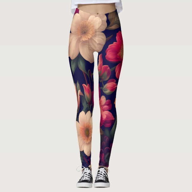 A tapet med ett blommönster leggings (Framsida)