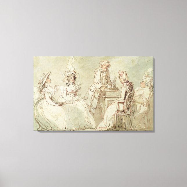 A Tea Party (penna & bläck, blyertspenna och blyer Canvastryck (Framsida)