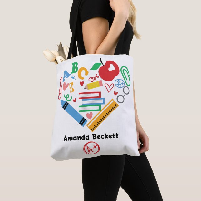 A+ Teacher School Supplies Tote Tygkasse (Närbild)