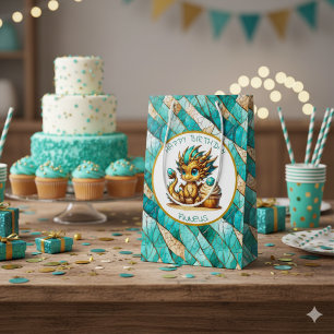 A Teal and Guld Dragon Personlig Boy's Birthday
