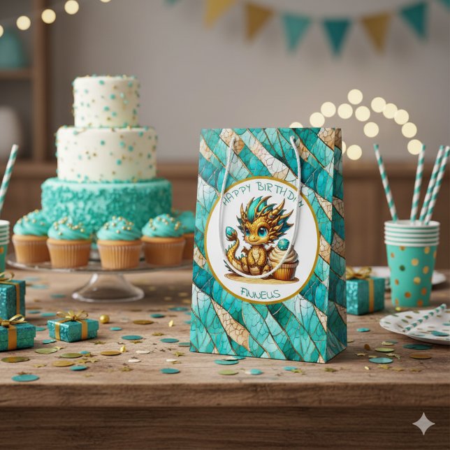 A Teal and Guld Dragon Personlig Boy's Birthday (Skapare uppladdad)