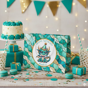 A Teal and Guld Dragon Personlig Boy's Birthday