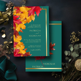 A Teal & Fall Fantasy Guld Rustic Reverie Bröllop Inbjudningar