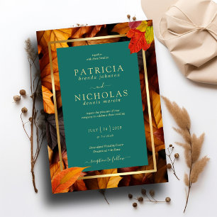 A Teal & Fall Fantasy Guld Rustic Reverie Bröllop Inbjudningar
