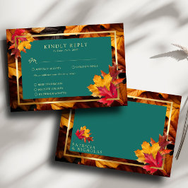 A Teal & Fall Fantasy Guld Rustic Reverie Bröllop OSA Kort