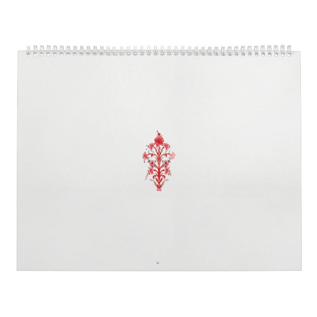 a teckning i en röd blomma och löv på en vit bas kalender (Omslag)