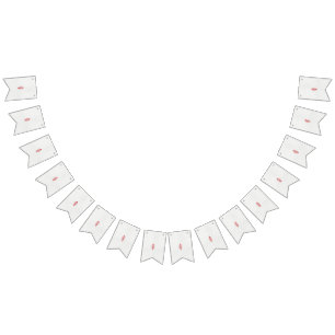 a teckning i en röd blomma och löv på en vit bas vimplar