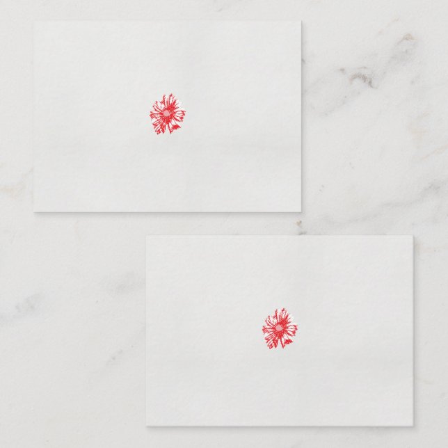 a teckning i en röd blomma på vit bakgrund placeringskort (Fram/baksida)