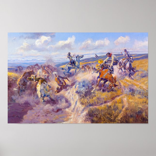 A Tight Dally och Loose Latigo av C. M Russell Poster (Framsidan)