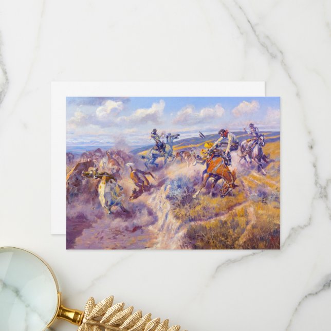 A Tight Dally och Loose Latigo av C. M Russell Tack Kort (Fram/Back In Situ)