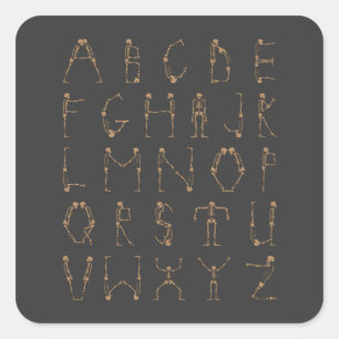 A till Z Halloween Skeletons Alphabet Capital Brev Fyrkantigt Klistermärke