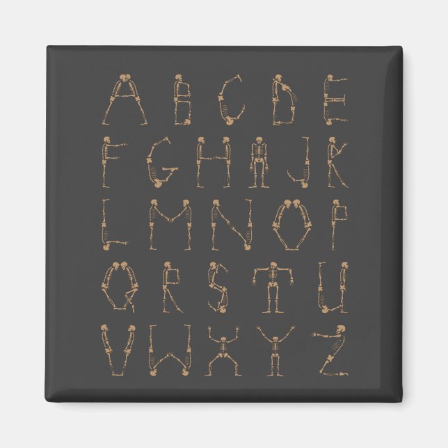 A till Z Halloween Skeletons Alphabet Capital Brev Magnet (Framsidan)