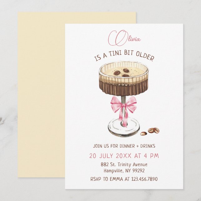A Tini Bit Older Bow Espresso Martini Birthday Inbjudningar (Fram/baksida)