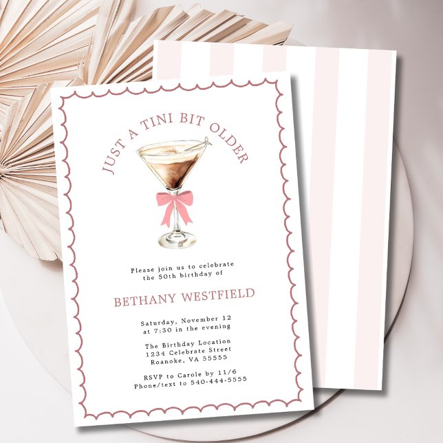 A Tini Bit Older Espresso Martini 50:e födelsedage Inbjudningar (A Tini Bit Older Espresso Martini 50th Birthday Party Invitation (Stripes))