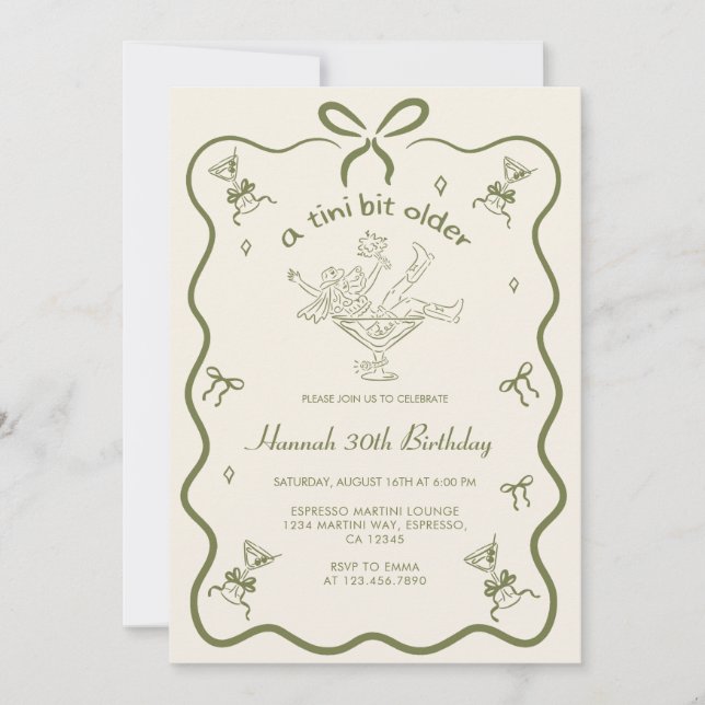 A Tini Bit Older Espresso Martini Bow Birthday  Inbjudningar (Framsida)