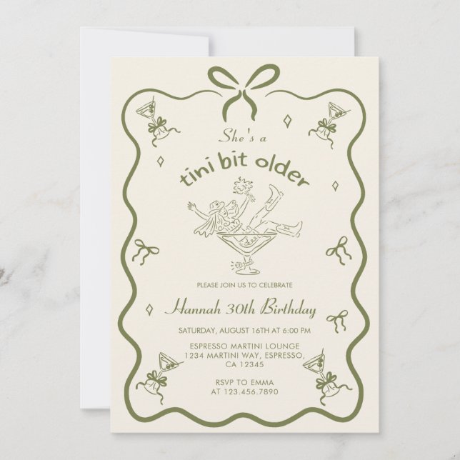 A Tini Bit Older Espresso Martini Bow Birthday Inbjudningar (Framsida)