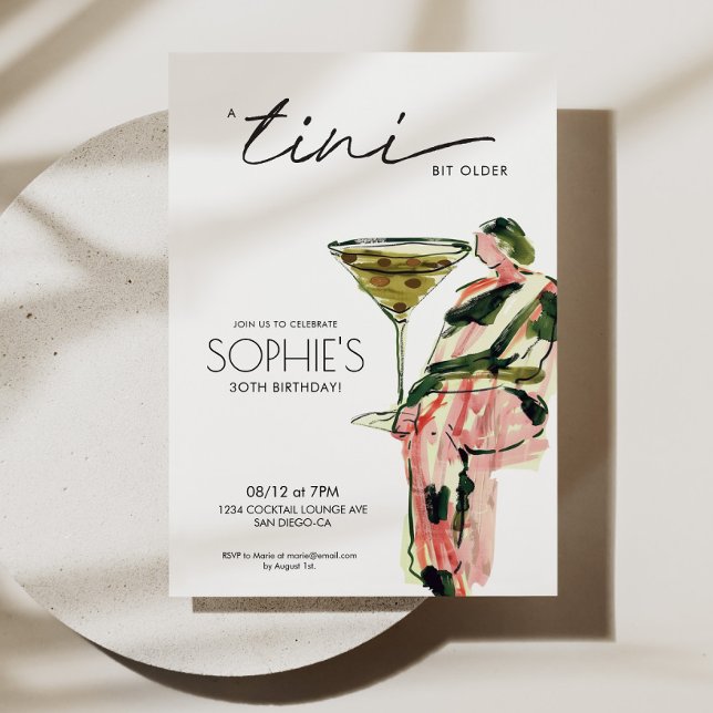 A Tini Bit Older Martini Artsy Birthday Inbjudan (A Tini Bit Older Martini Artsy Birthday Invite)