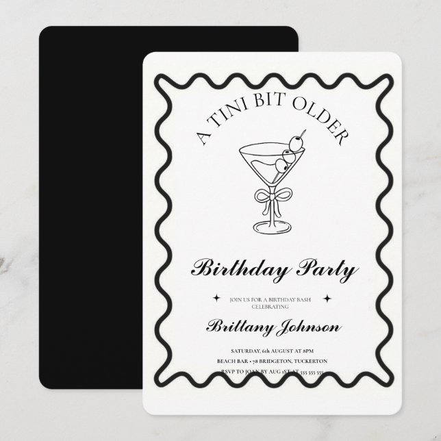 A Tini Bit Older Martini Birthday Inbjudningar (Fram/baksida)