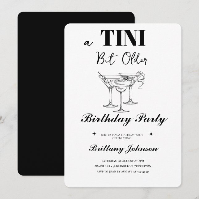 A Tini Bit Older Martini Birthday Inbjudningar (Fram/baksida)