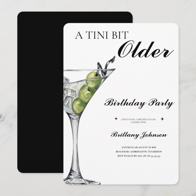 A Tini Bit Older Martini Birthday Inbjudningar (Fram/baksida)