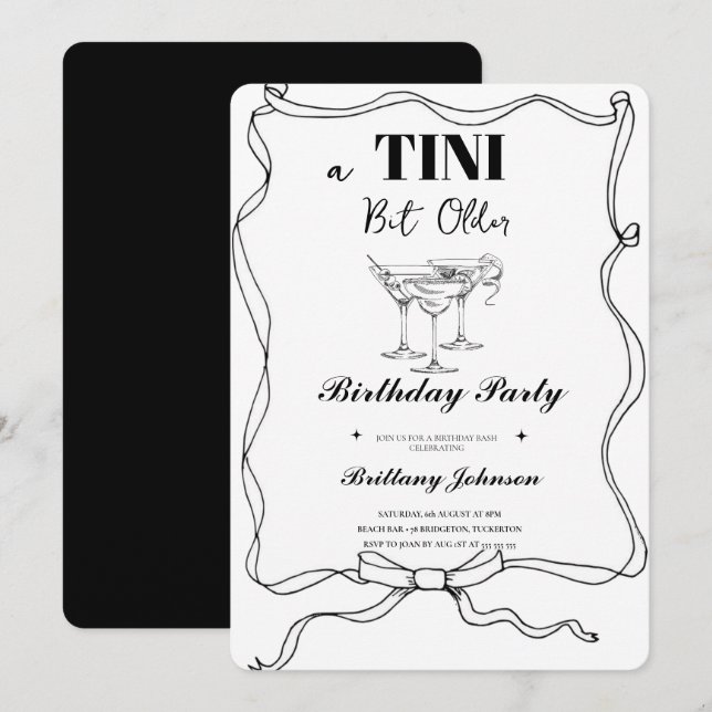 A Tini Bit Older Martini Birthday Inbjudningar (Fram/baksida)