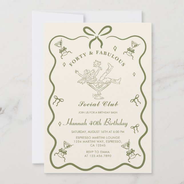A Tini Bit Older Martini Bow 40 Birthday Inbjudningar (Framsida)