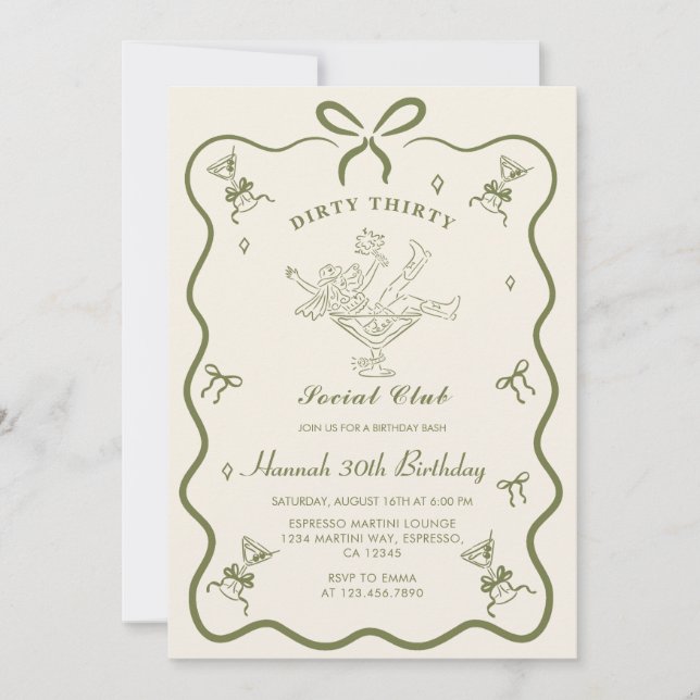 A Tini Bit Older Martini Bow Dirty 30års födelseda Inbjudningar (Framsida)