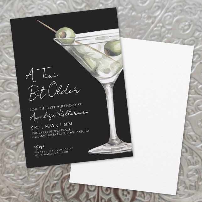 A Tini Bit Older Martini Födelsedagsfest Inbjudningar (A Tini Bit Older Martini Birthday Party Invitation)