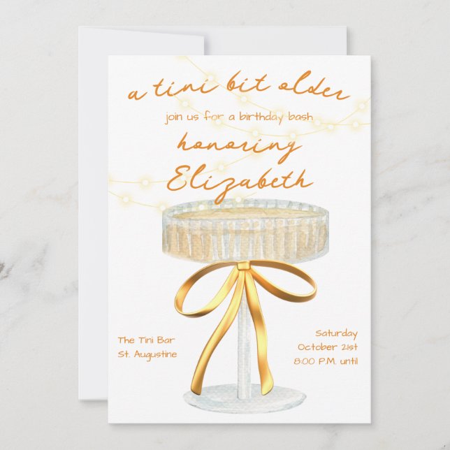 A Tini Bit Older Martini Theme Birthday-inbjudan Inbjudningar (Framsida)