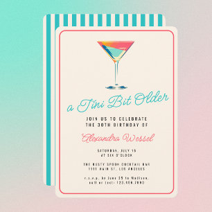 A Tini Bit Older Martini Theme Retro 30års födelse Inbjudningar